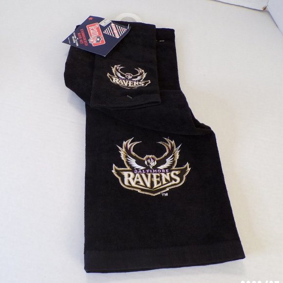 VINTAGE FIRST ROW NFL TEAM BALTIMORE RAVENS (2) PIECE EMBROIDERED BATH TOWEL SET - Picture 7 of 8